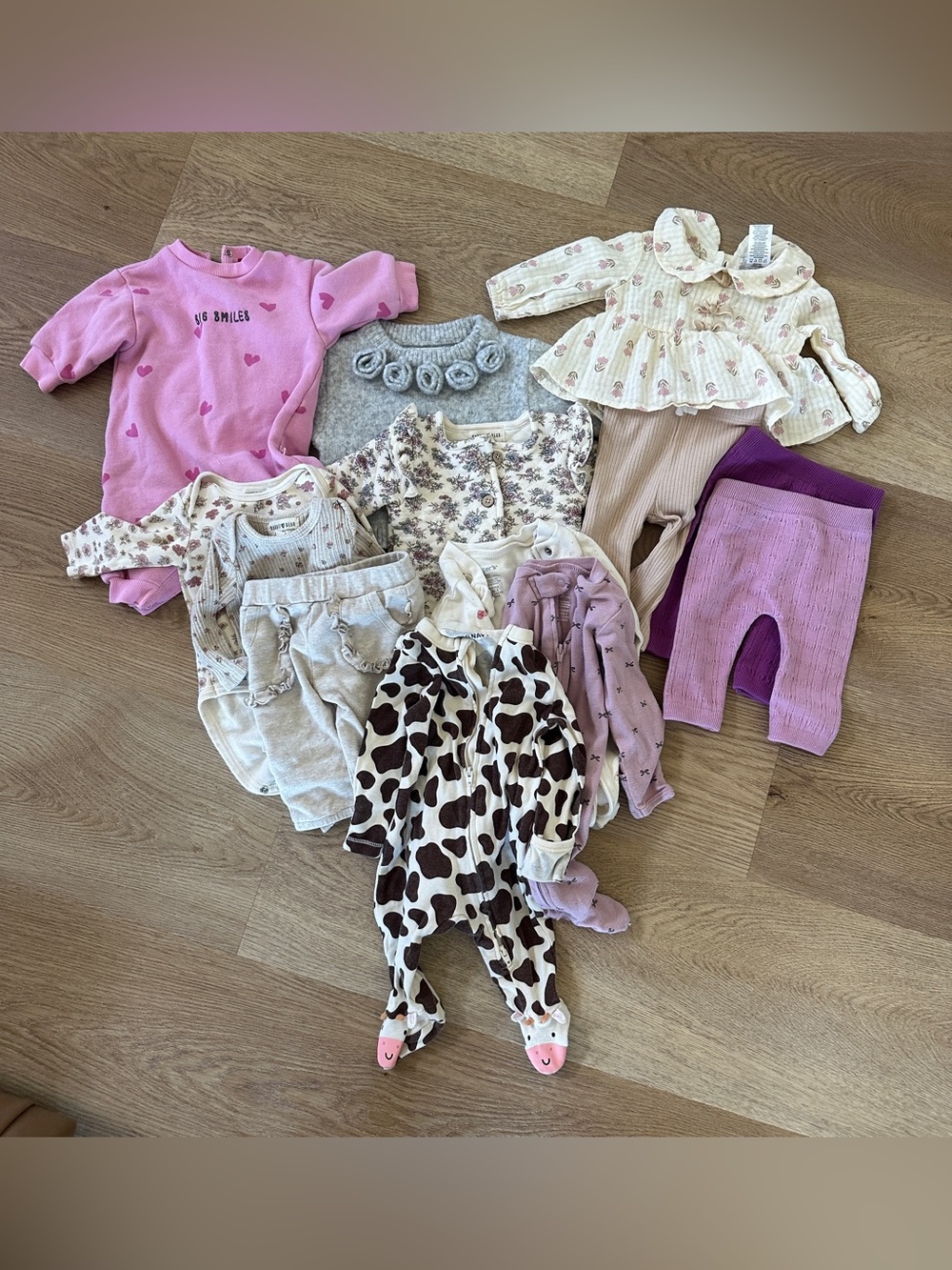 Mixed Baby Clothing Set - Pink, Cream, Gray, Purple Pieces